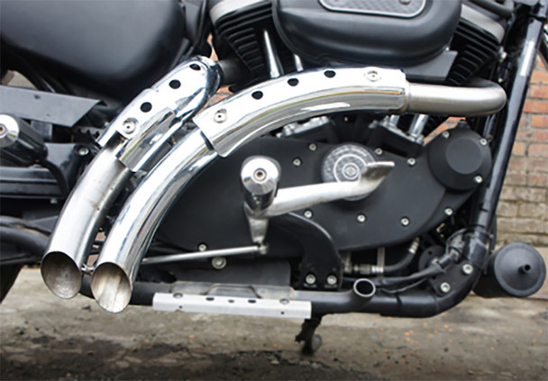 V-Twin - 30-1285 - Chrome Drag Pipe Set With Heat Shields - Fits 2004-2013 Harley-Davidson XL