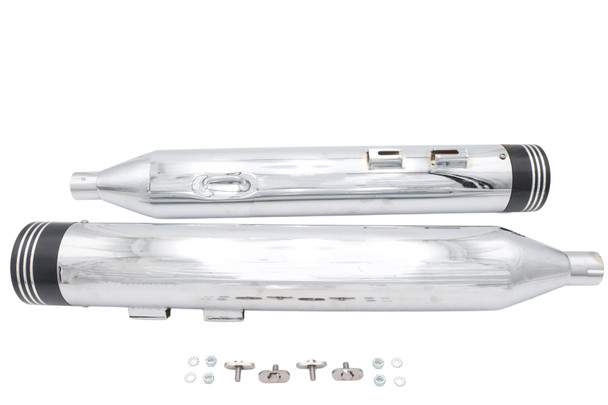 V-Twin - 30-1902 - Wyatt Gatling Muffler Set Chrome with Black Saturn Tips