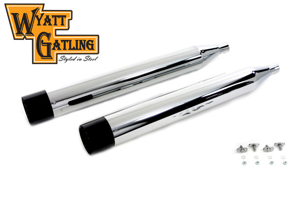 V-Twin - 30-4095 - Wyatt Gatling Chrome Muffler Set with Black Gun Barrel Ends - Fits 1995-2016 Harley-Davidson FLT