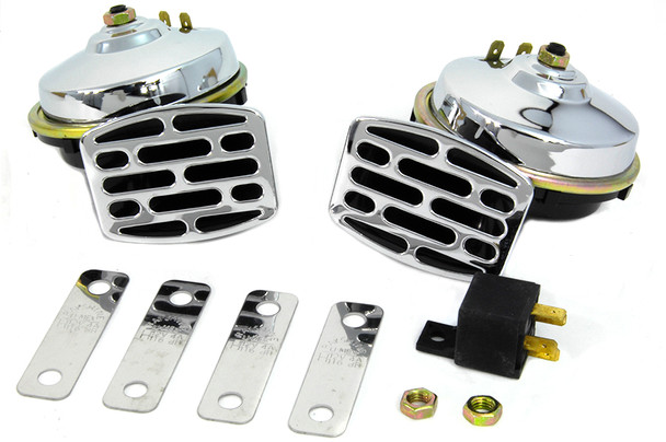 V-Twin - 33-0648 - Chrome 12 Volt Twin Horn Set