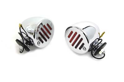 V-Twin - 33-0753 - Chrome Shielded Bullet Marker Lamp Set with Red lens