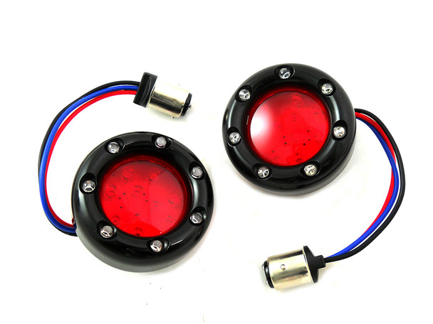 V-Twin - 33-1339 - Black LED Turn Signal Bezel with Red Lens