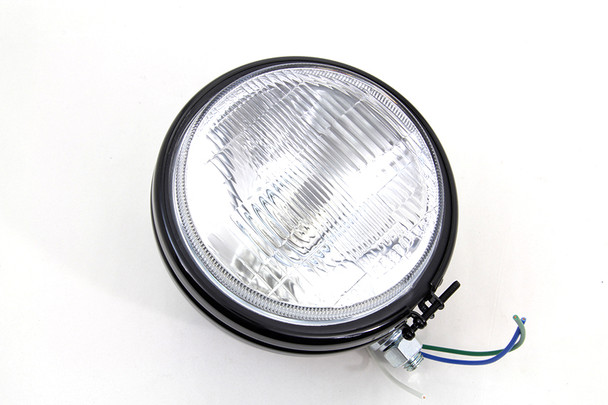 V-Twin - 33-1418 - 5-3/4 inch Round Stock Type Black Headlamp