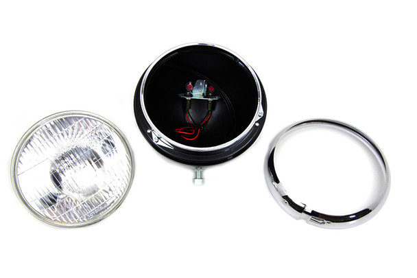 V-Twin - 33-1509 - Black 7 inch K Headlamp with Chrome Rim - Fits 1952-1957 Harley-Davidson K, 1957-1958 XLH