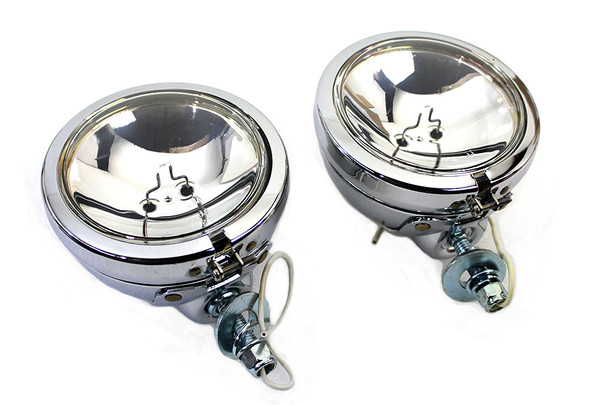V-Twin - 33-1573 - Chrome 4-1/2 inch Spotlamp Set with Clear 6 Volt Bulb
