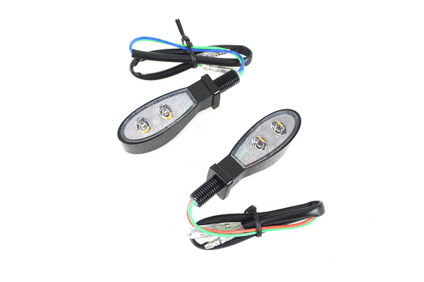V-Twin - 33-1638 - Black Teardrop Shaped LED Turn Signal Set with Clear Lens