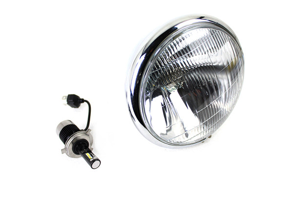 V-Twin - 33-1787 - 6-1/2 inch Spring Fork H-4/LED Headlamp Unit Chrome - Fits 1937-1957 Harley-Davidson G, 1936-1948 EL, 1941-1948 FL, 1936-1952 W