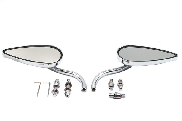 V-Twin - 34-0358 - Teardrop Mirror Set with Billet Long Stems Chrome
