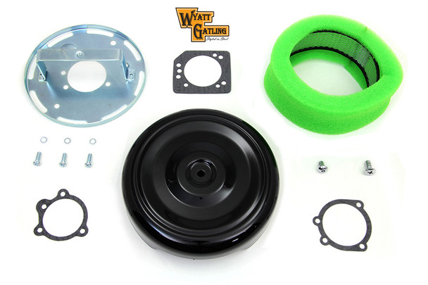 V-Twin - 34-0407 - Wyatt Gatling 8 inch Round Air Cleaner Kit with Black Cover