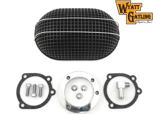 V-Twin - 34-0764 - Wyatt Gatling Black Oval Mesh Air Cleaner