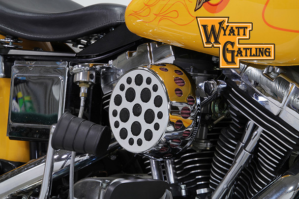 V-Twin - 34-1618 - Chrome Wyatt Gatling Air Cleaner Assembly - Fits 1993-2007 Harley-Davidson FXST, FXD