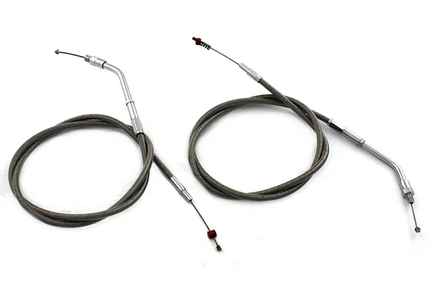 V-Twin - 36-0832 - Stainless Steel Throttle and Idle Cable Set - Fits 1984-1989 Harley-Davidson FXST, 1986-1989 FLST, 1981-1984 FL, FX