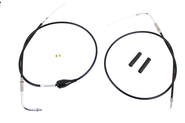 V-Twin - 36-0878 - 43 inch Stainless Steel Throttle and Idle Cable Set Black Co - Fits 2002-2007 Harley-Davidson FLH (with cruise control)