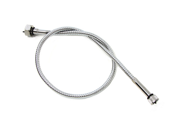 V-Twin - 36-2524 - 35 inch Chrome Speedometer Cable - Fits 1971-1972 Harley-Davidson FX, 1962-1980 FL, 1980-1983 FX