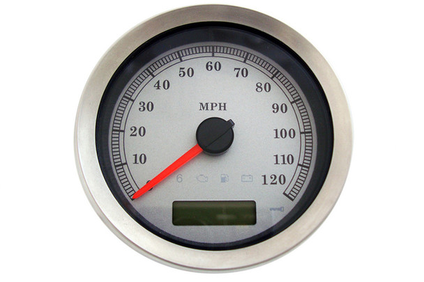 V-Twin - 39-0877 - 4 inch Electronic Speedometer Assembly Silver - Fits 2004-2013 Harley-Davidson XL, FLTR, FLHT, 2008-2010 FXCWC, 2004-2011 FXD, 2008-2010 FXCW