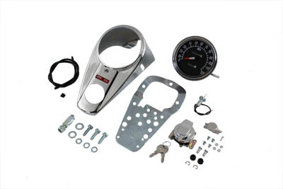 V-Twin - 39-0905 - Chrome Two Light Dash Panel Kit with 1:1 Ratio Speedometer - Fits 1984-1995 Harley-Davidson FXST, 1968-1984 FL