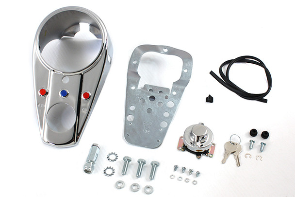 V-Twin - 39-0951 - Chrome Three Light Dash Panel Kit - Fits 1991-1995 Harley-Davidson FXDWG, 1984-1995 FXST, 1941-1984 FL, 1986-1995 FLST, 1980-1986 FX