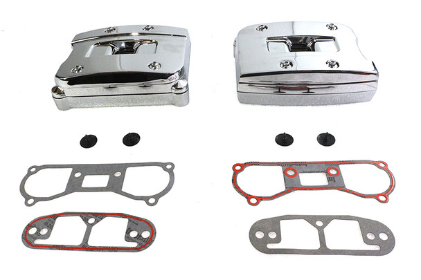 V-Twin - 42-0787 - Chrome Rocker Box Cover Set - Fits 1992-1999 Harley-Davidson FLT, FXST, FXD, 1992-1994 FXR, 1992-1999 FLST, FXDWG