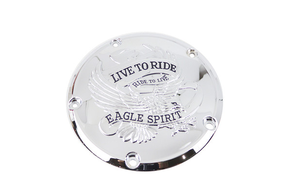 V-Twin - 42-0950 - Eagle Spirit Derby Cover Chrome - Fits 1999-2018 Harley-Davidson FXST, 1999-2015 FLT, 1999-2017 FXD, 1999-2018 FLST
