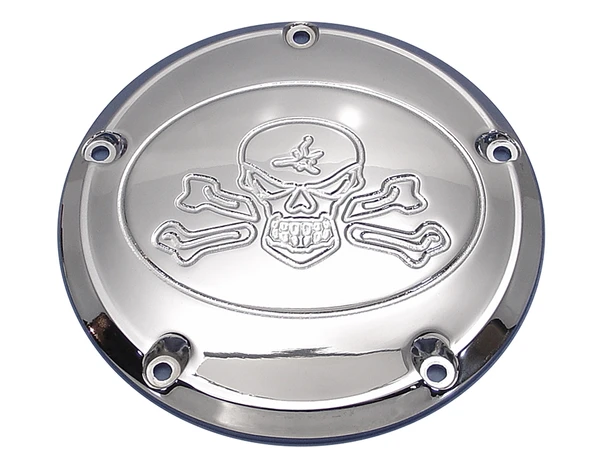 V-Twin - 42-1057 - Skull Derby Cover Chrome - Fits 1999-2018 Harley-Davidson FXST, 1999-2015 FLT, 1999-2017 FXD, 1999-2018 FLST