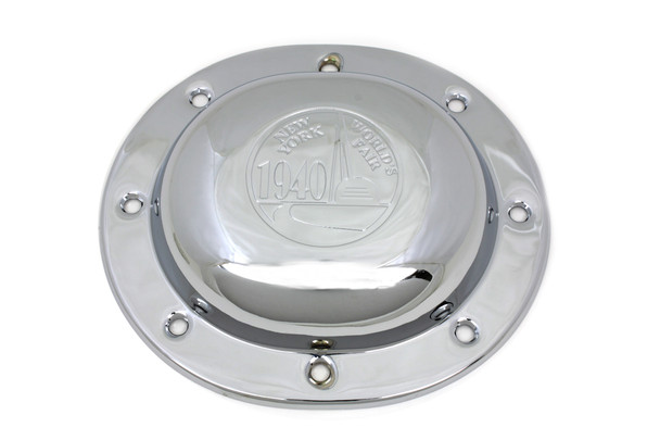 V-Twin - 42-1577 - Chrome Derby Cover World's Fair - Fits 1937-1948 Harley-Davidson UL, 1936-1940 EL, 1941-1963 GE, WL, 1941-1964 FL