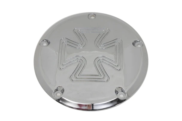 V-Twin - 42-6026 - Iron Cross Derby Cover Chrome Billet - Fits 1999-2018 Harley-Davidson FXST, 1999-2015 FLT, 1999-2017 FXD, 1999-2018 FLST