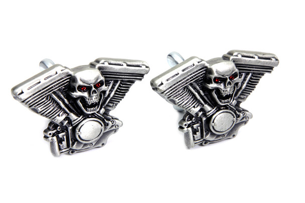 V-Twin - 48-1622 - Skull on Panhead Engine License Plate Topper Set