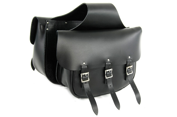 V-Twin - 48-3127 - Black Leather Three Buckle Saddlebag Set