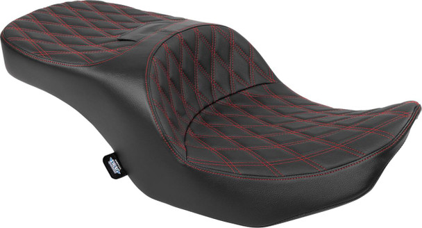 DRAG SPECIALTIES SEATS - 08012100 - Freedom Seat - Black - Vinyl - Red Double Diamond Stitch - FLT/FLH '23-'25