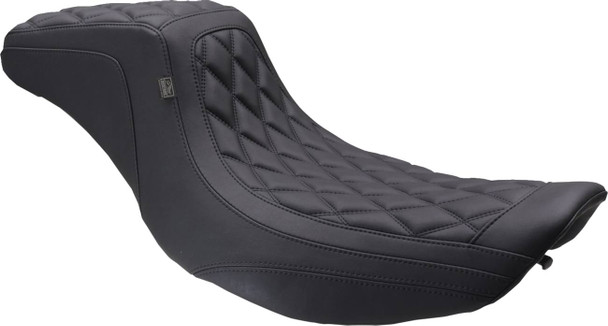 Mustang - Black Stitch Double Diamond One Piece 2-Up Squareback Seat fits '99-'07 FLHT/​FLHR/​FLTR/​FLHX Models