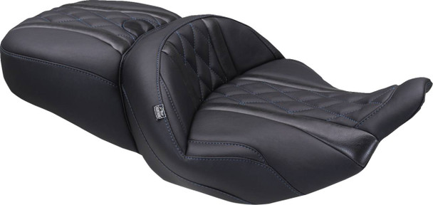MUSTANG - 08012131 - Deluxe One-Piece, 2-Up Seat - Diamond - Sky Blue Stitch - FLT/FLH '23-'25