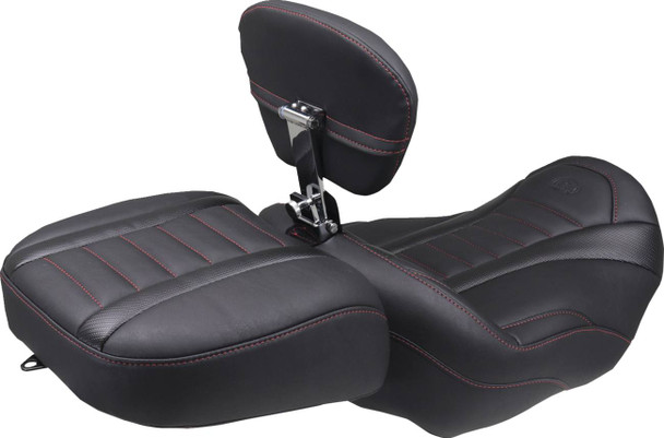 MUSTANG - 08012160 - Deluxe Touring Solo Seat - w/ Backrest - Dark Cherry Stitch - FLT/FLH '23-'25