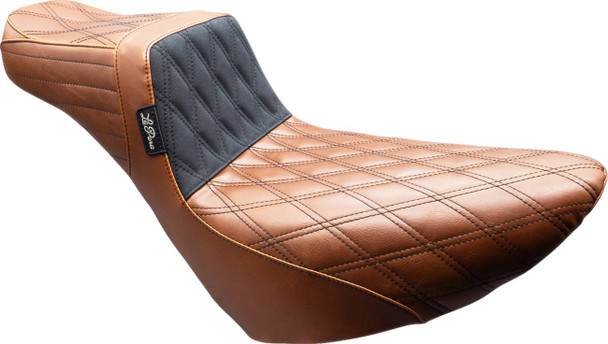 Le Pera - Brown Double Diamond Tailwhip Daddy Long Legs Seat fits '18-'25 FXLR/​FXLRS/​FXLRST, '18-'21 FLSB Models - Black Stitch