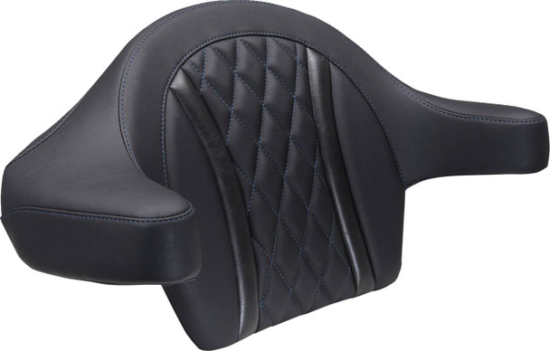 MUSTANG - 08220639 - Deluxe Extended Arm Wrap-around Backrest - Diamond - Sky Blue Stitch - FLT/FLH '23-'25