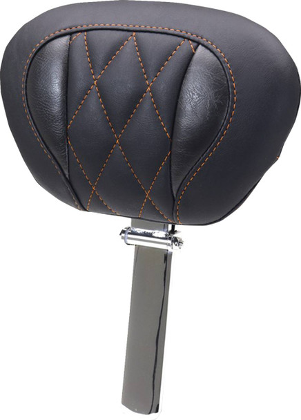 MUSTANG - 08220653 - Deluxe Driver Backrest - Diamond - Mandarin Orange Stitching - FLT/FLH '23-'25