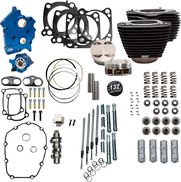 S&S CYCLE - 09040163 - 132" Power Pack - 550 Chain Drive - Oil Cooled - Black w/o Highlight Fins - M8