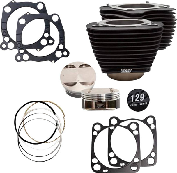 S&S CYCLE - 09311204 - 129" Cylinder Kit - 4.375" Stroke - Wrinkle Black w/o Highlighted Fins - M8