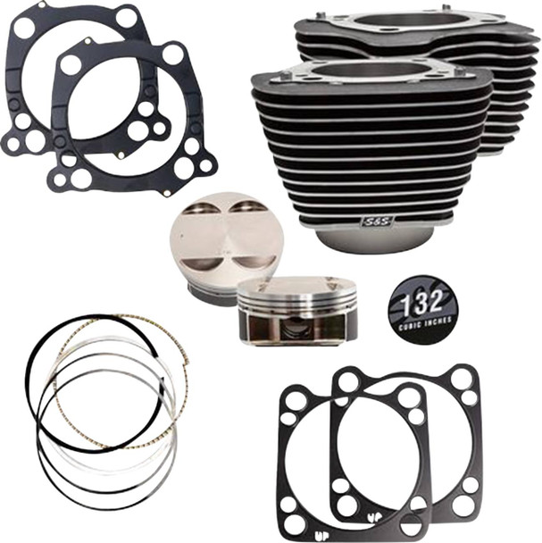 S&S CYCLE - 09311206 - 132" Cylinder Kit - 4.500" Stroke - Wrinkle Black w/Highlighted Fins - M8