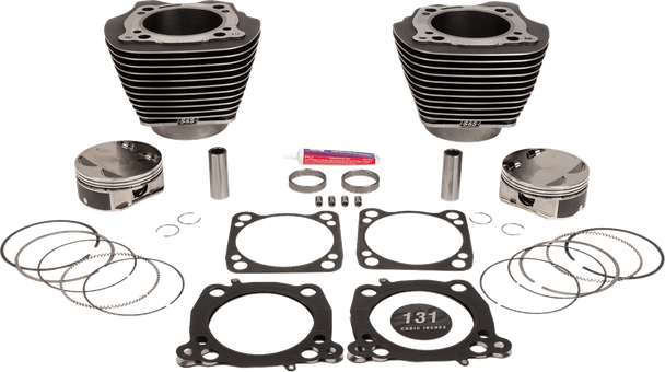 S&S Cycle - 910-0764A - 131" Stroker Cylinder Kit - 4.250" Bore, 4.625" Stroke - Black Granite w/ Highlighted Fins - Fits '17-Up M8 Models