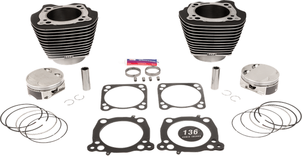 S&S Cycle - 910-0848A - 136" Cylinder Kit - 4.320" Bore, 4.625" Stroke - Wrinkle Black w/ Highlighted Fins - Fits '17-Up M8 Models