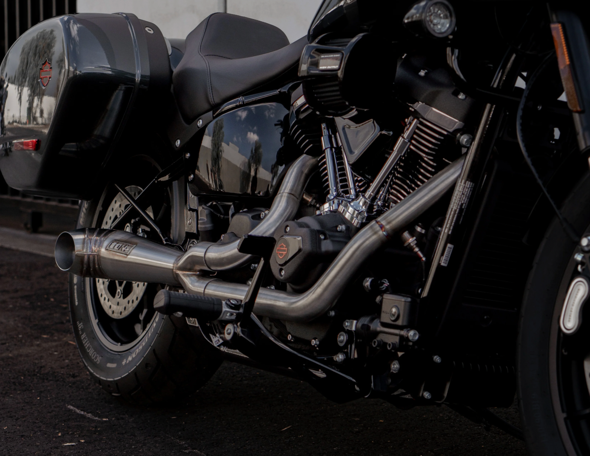 Cone Performance exhaust installed close up of header routing and muffler position