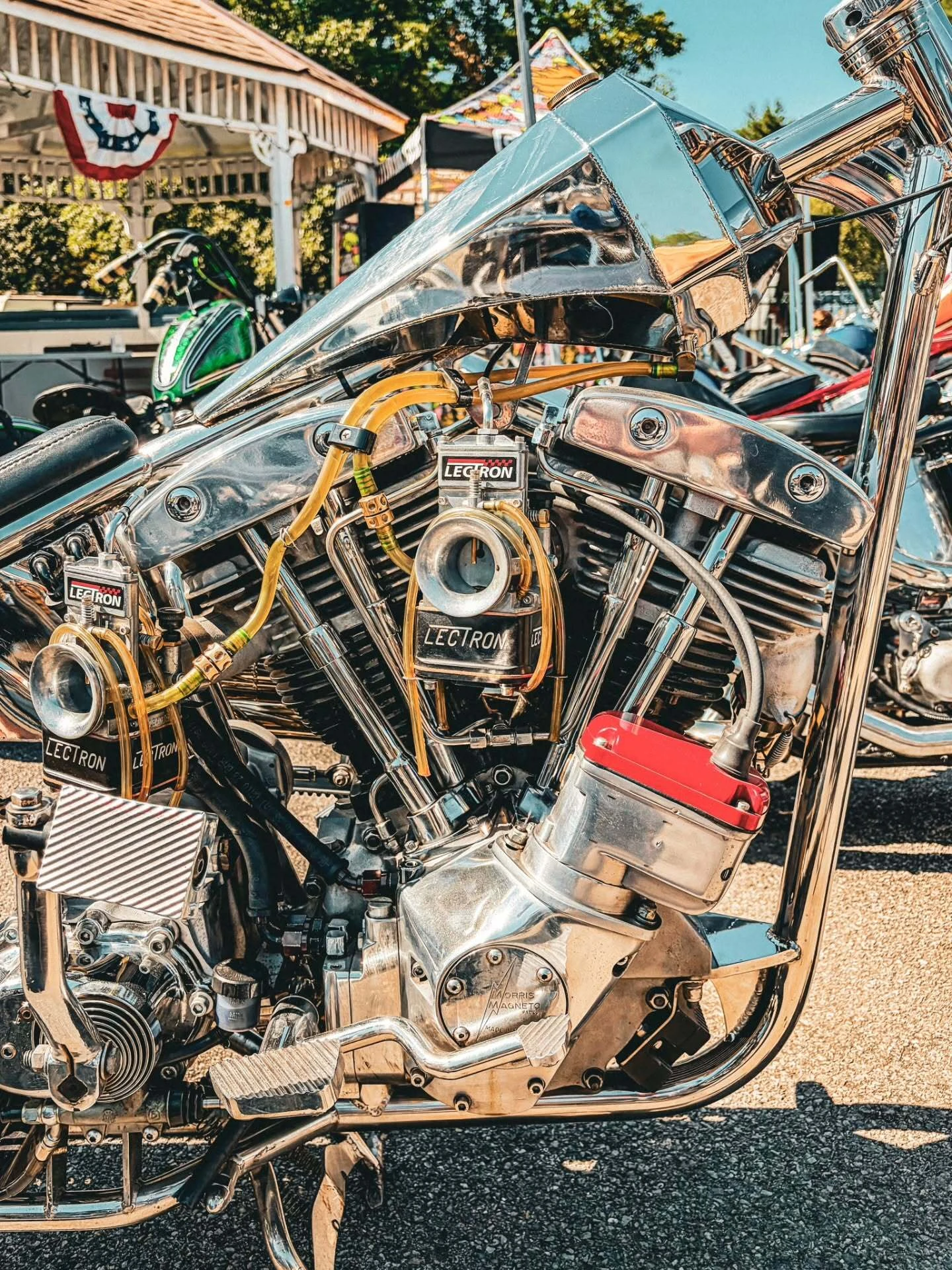 Shovelhead chopper with a springer front end at the 2026 Deadbeat Retreat