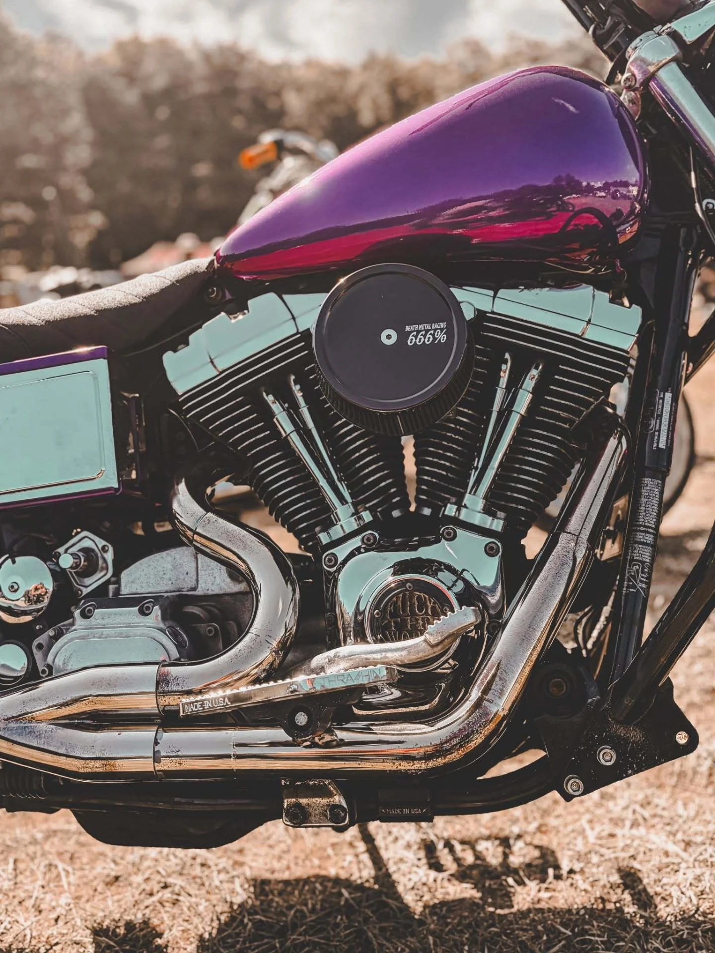Purple tank over a polished Evolution motor at DBR 2026