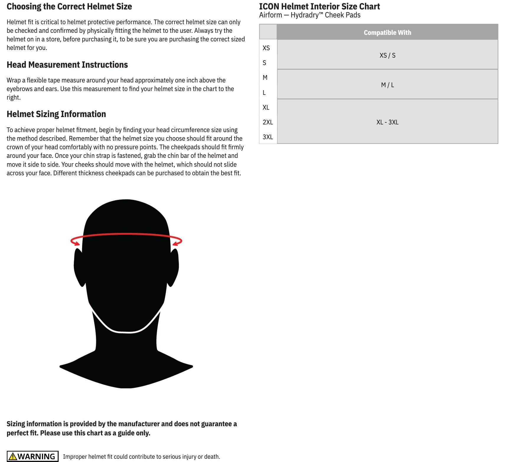 ICON Airform interior size chart