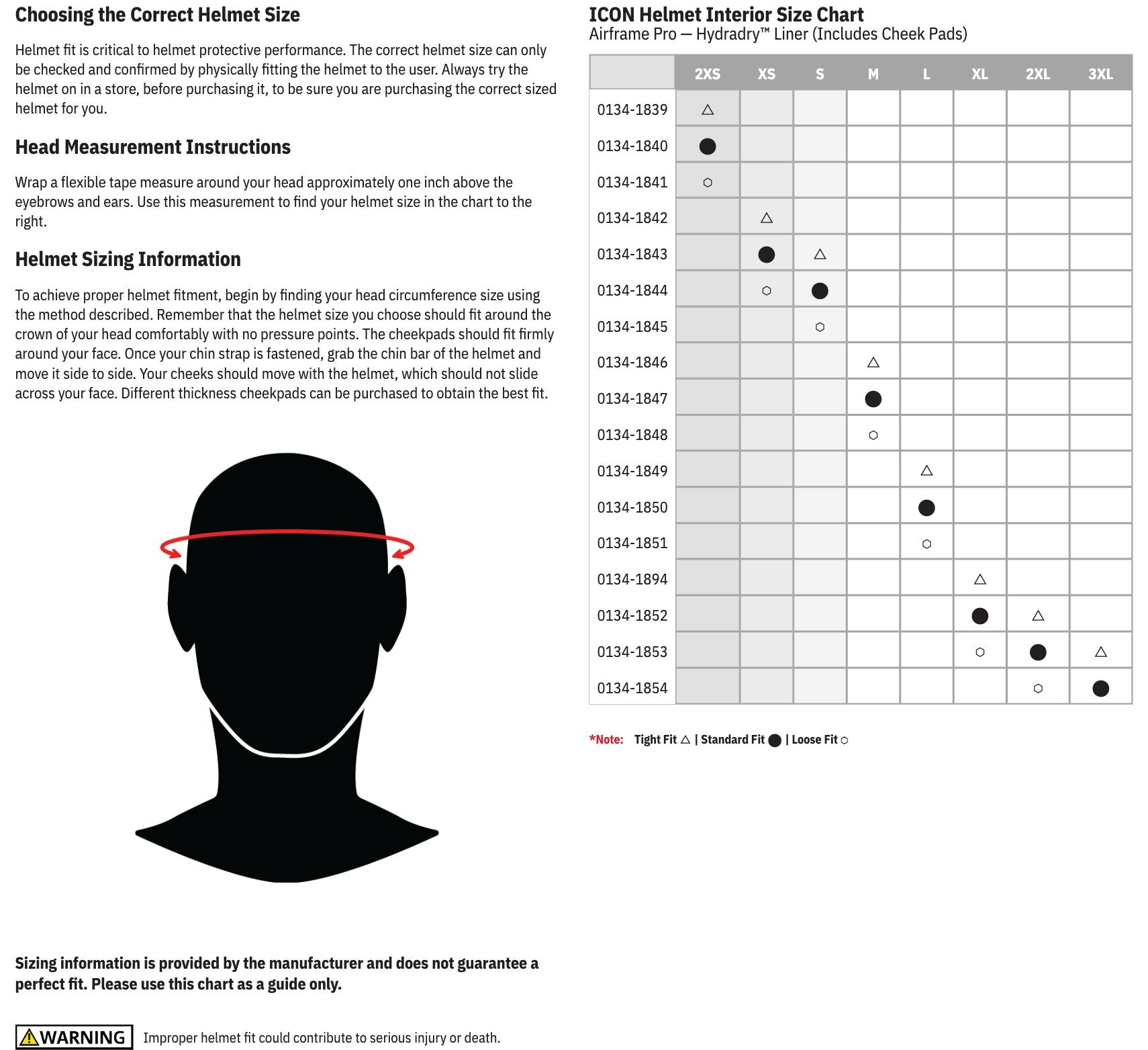 ICON Airframe Pro interior size chart