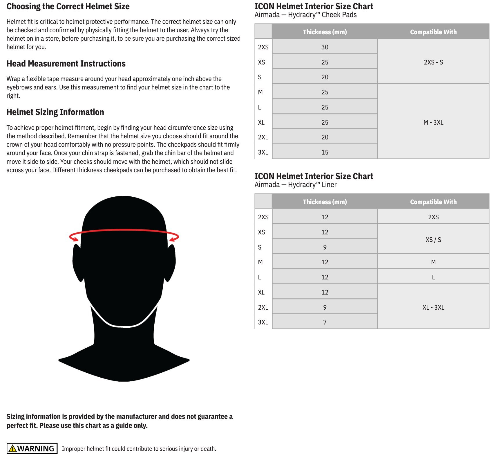 ICON Airmada interior size chart