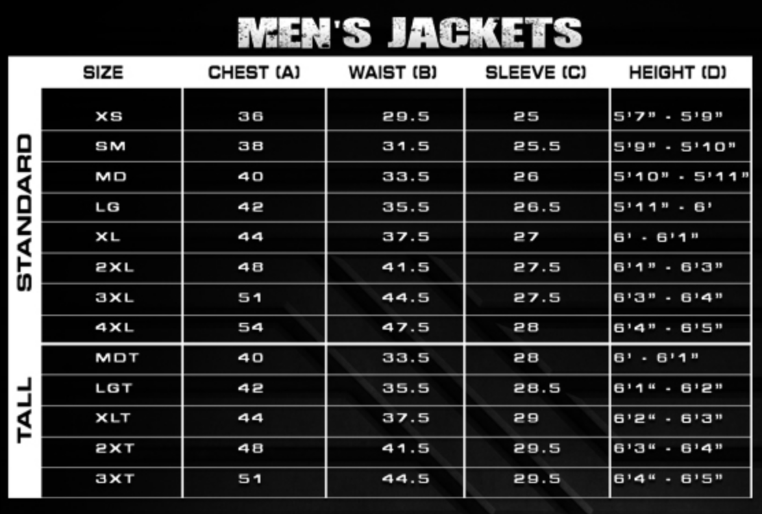 Cortech Jacket Sizing Chart