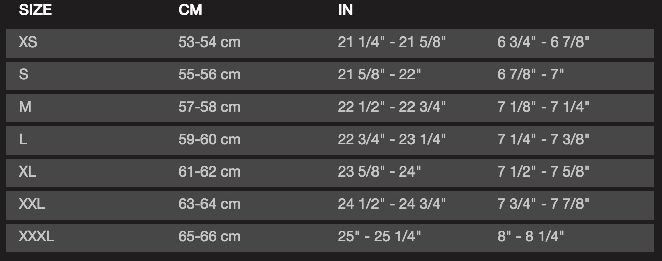 Bell Moto 3 Size Chart