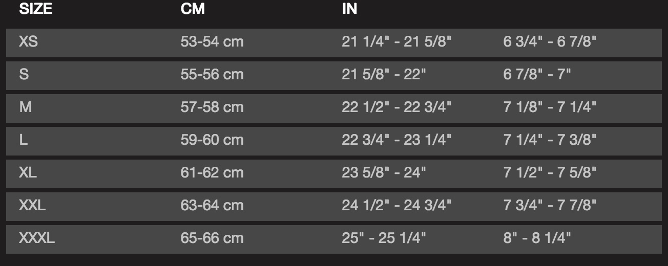 Bell Helmet Size Chart