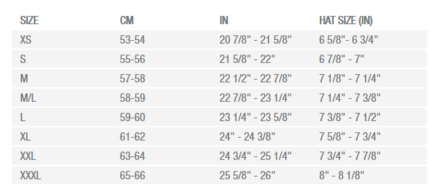 Bell Bullitt Size Chart